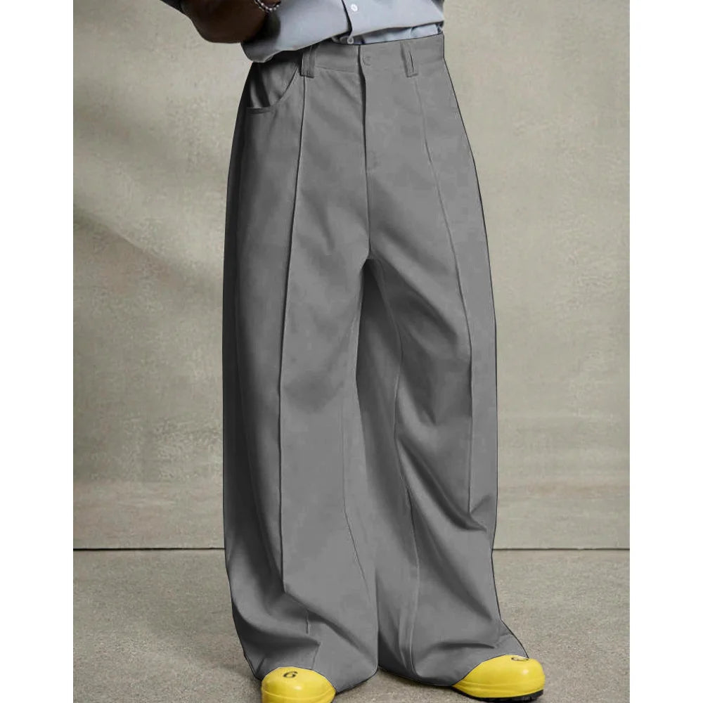 Pantalon Costume Plissé Jambe Droite — Taille Basse, Style Business Décontracté Élégant | Toutes Saisons