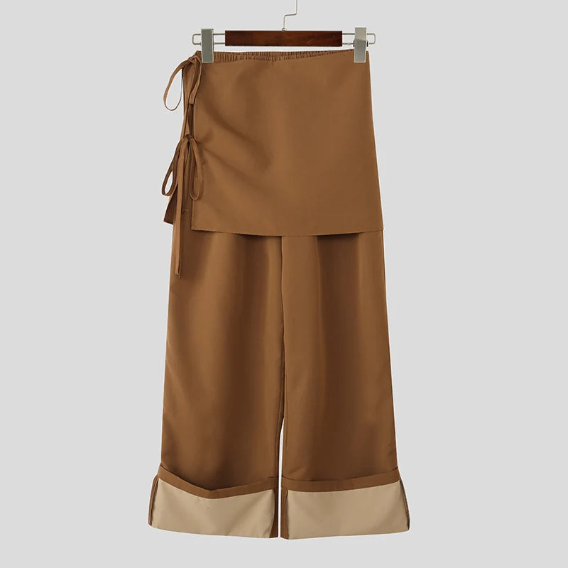 Pantalon Jogger Patchwork Streetwear — Taille Élastique, Coupe Ample à Lacets | INCERUN 2026
