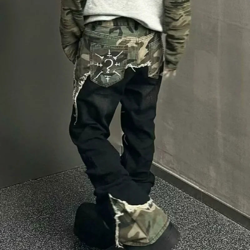 Jean Baggy Camouflage Délavé – Style Vintage American Street Y2K Hip-Hop | Unisexe
