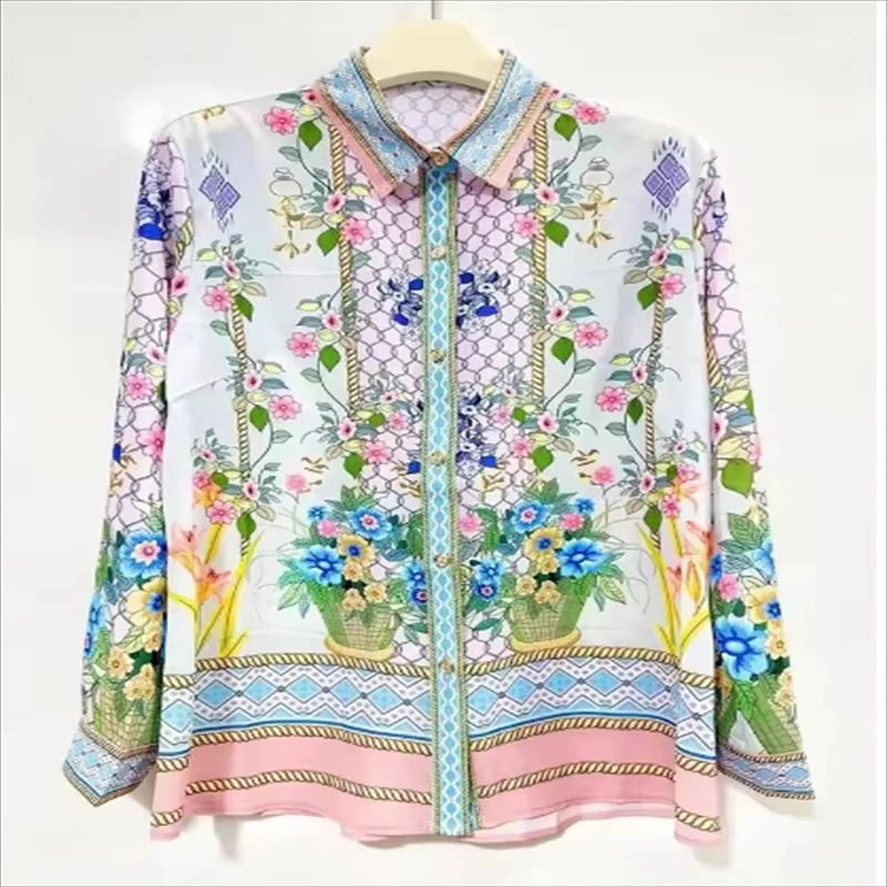 Chemise Vintage Imprimée Luxe — Manches Longues, Unisexe, Multi-Coloris | Collection 2026