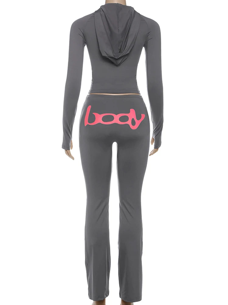 Ensemble 2 Pièces Survêtement Imprimé Lettres – Veste Zippée & Legging Stretch High Street | Femme