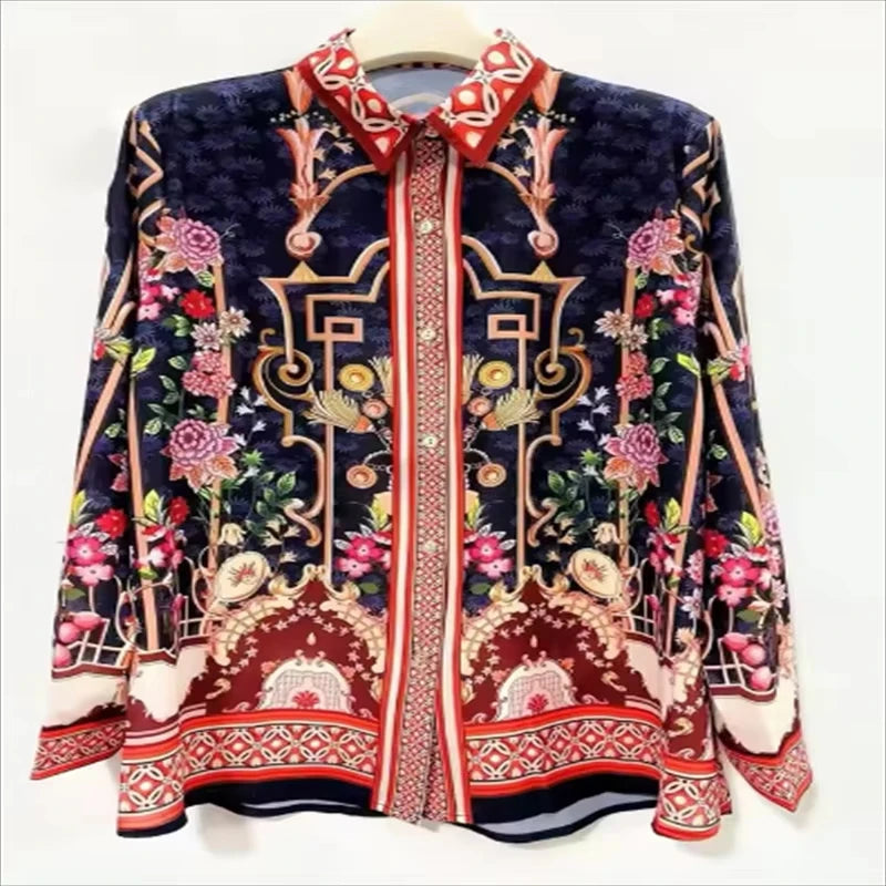 Chemise Vintage Imprimée Luxe — Manches Longues, Unisexe, Multi-Coloris | Collection 2026