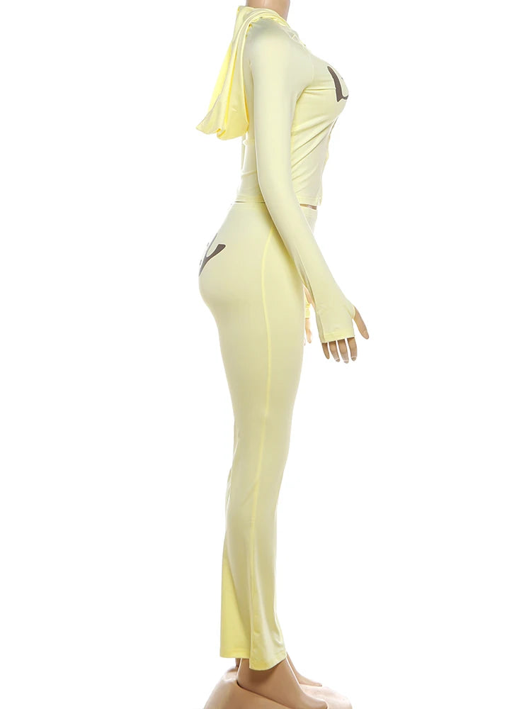 Ensemble 2 Pièces Survêtement Imprimé Lettres – Veste Zippée & Legging Stretch High Street | Femme