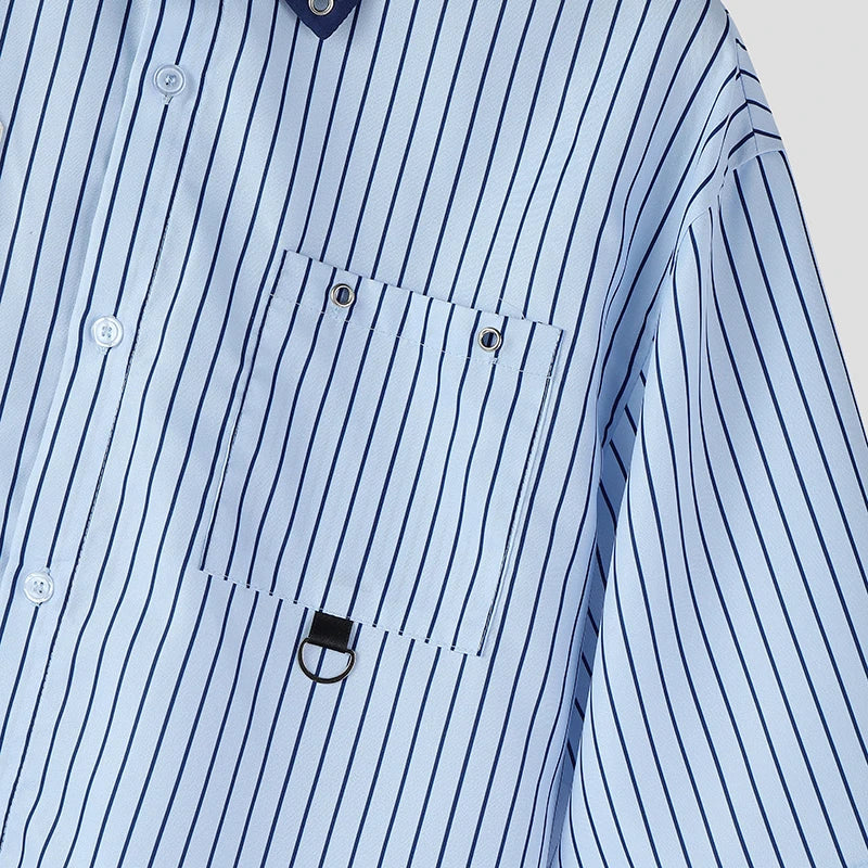 Chemise Rayée Patchwork Color-Block INCERUN — Manches Courtes Ample Streetwear 3 Coloris
