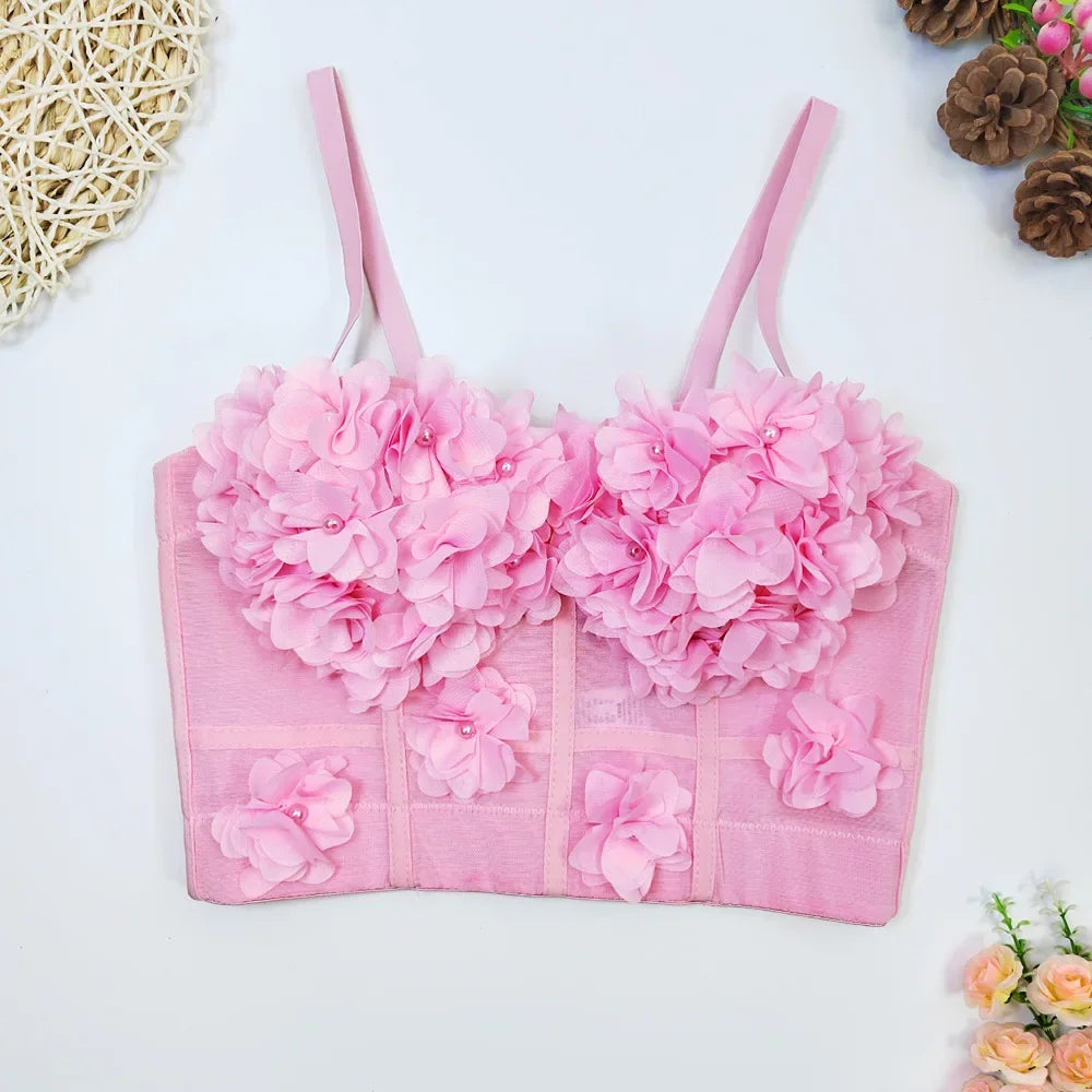 Top Corset Court Sexy Y2K Club Décor Perles — Camisole Shaper Été Visivane