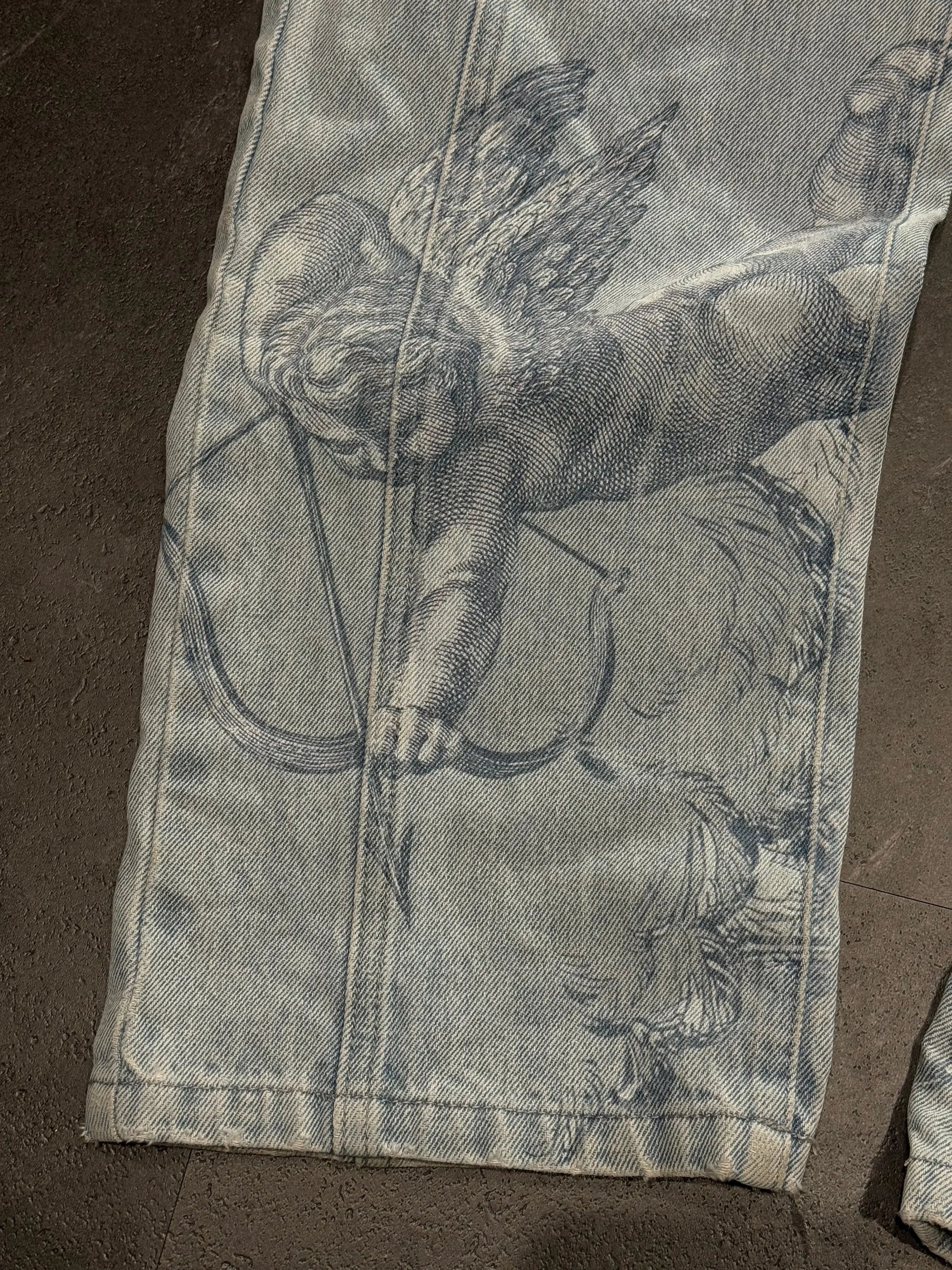 Jean Baggy Droit Y2K Ange Cupidon Unisexe — 100% Coton Lavé Pierre Streetwear BiggOrange