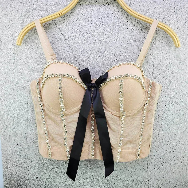 Top Corset Court Sexy Y2K Club Décor Perles — Camisole Shaper Été Visivane