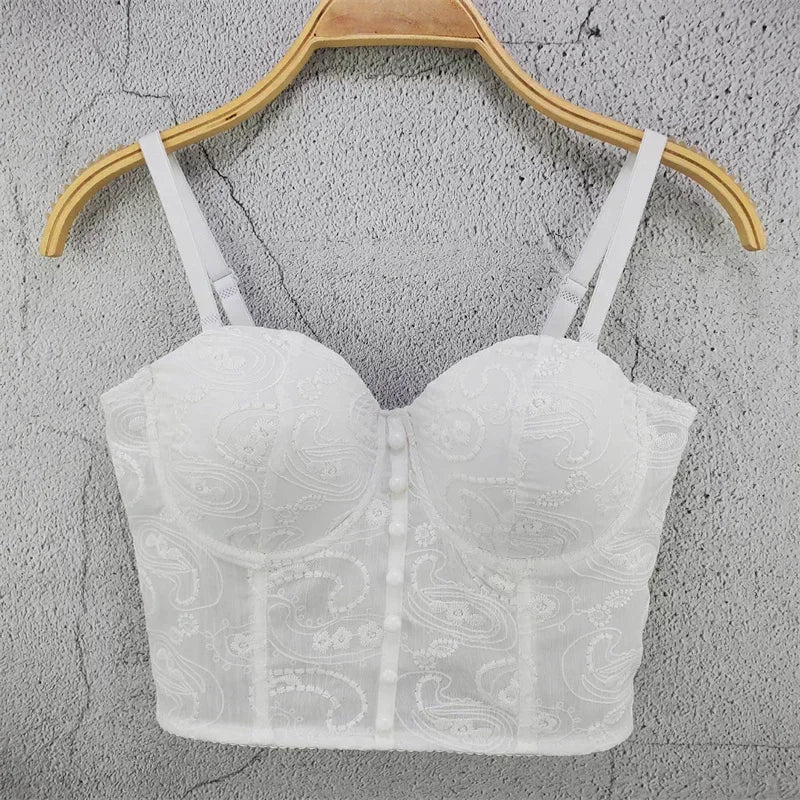 Top Corset Court Sexy Y2K Club Décor Perles — Camisole Shaper Été Visivane