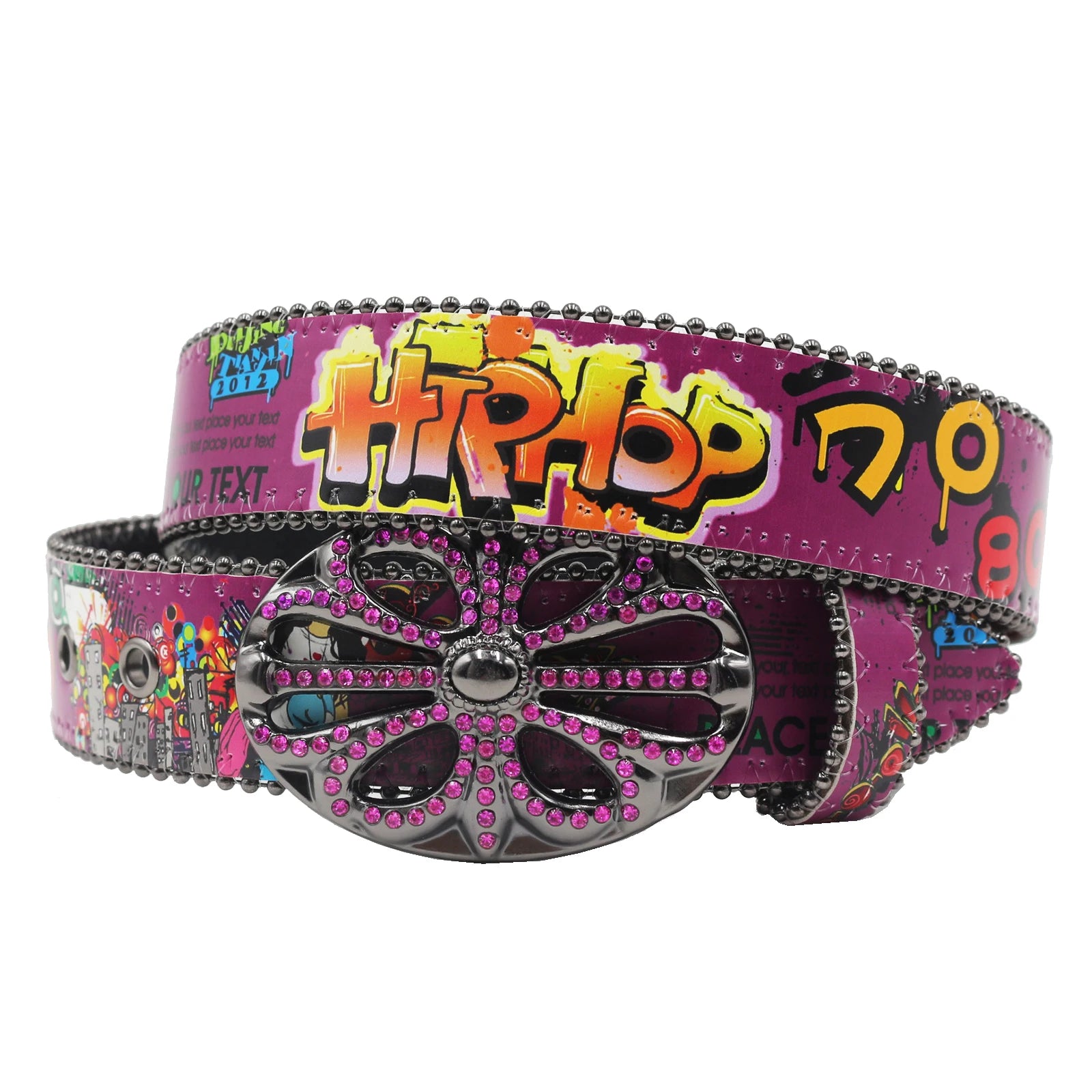 Ceinture PU Unisexe — Imprimé Graffiti Punk Bohème Y2K Hip Hop Western Cowboy Cowgirl Boucle Personnalisée