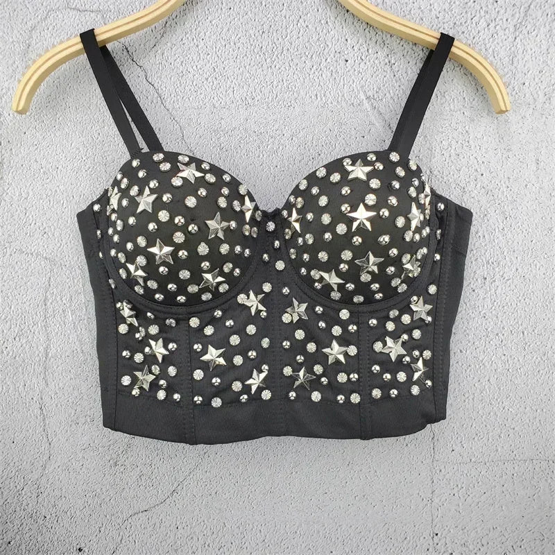 Top Corset Court Sexy Y2K Club Décor Perles — Camisole Shaper Été Visivane
