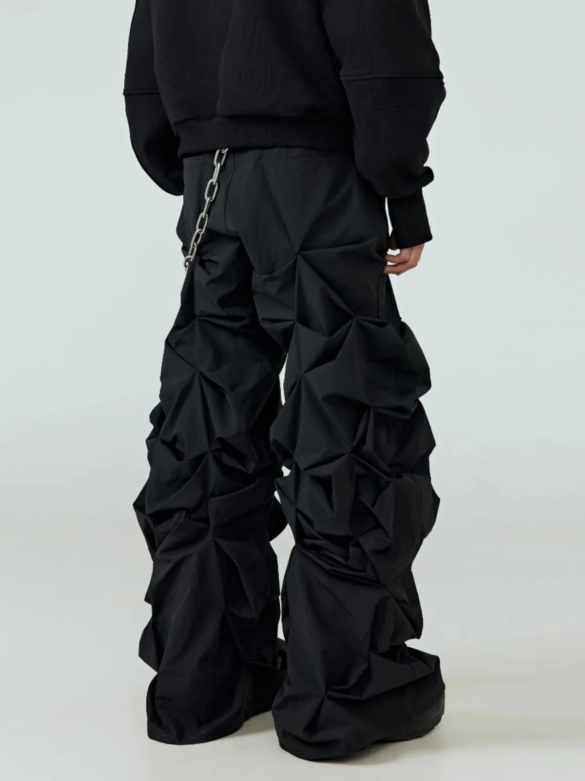 Pantalon Jambe Large Noir Empilé Streetwear Luxe — Plissé Taille Élastique 4 Saisons Mauroicardi