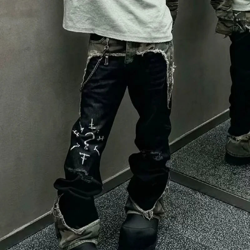 Jean Baggy Camouflage Délavé – Style Vintage American Street Y2K Hip-Hop | Unisexe