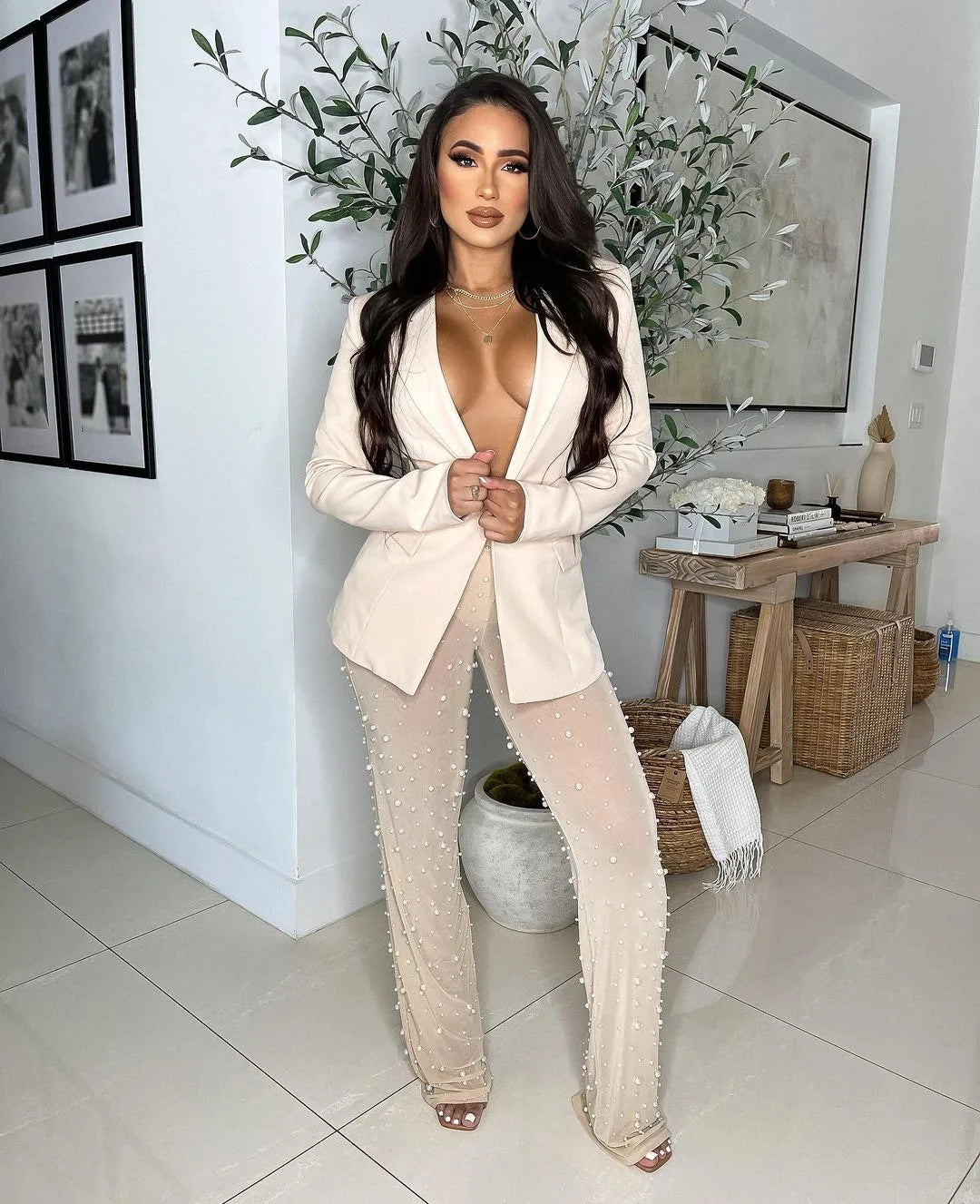 Ensemble 2 Pièces Élégant — Blazer Manches Longues Col Rabattu + Pantalon Jambes Larges Taille Élastique | naupang Automne Hiver 2025