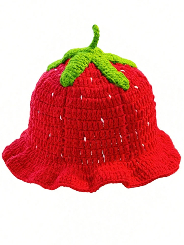 Chapeau Pêcheur Fraise Crocheté à la Main – Bob Kawaii à Volants Style Bohème | Femme