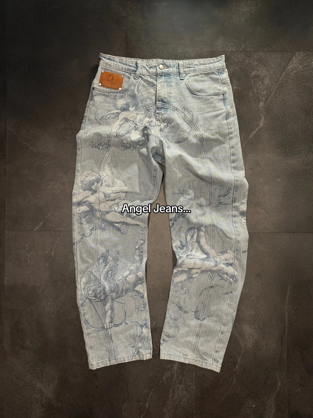 Jean Baggy Droit Y2K Ange Cupidon Unisexe — 100% Coton Lavé Pierre Streetwear BiggOrange