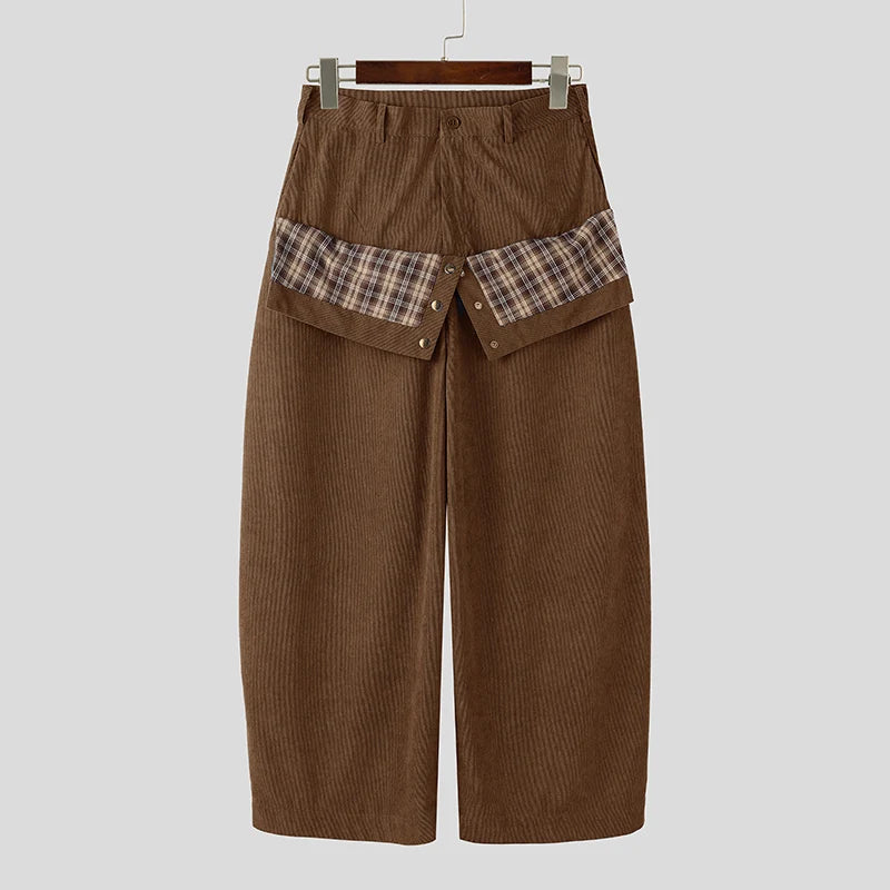 Pantalon Jogger À Carreaux Patchwork — Oversize Boutonné, Streetwear Élégant | INCERUN 2026
