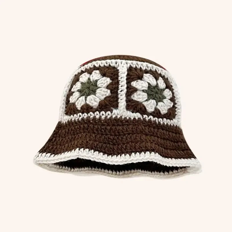 Chapeau Seau Coréen Crocheté à la Main – Bob Fleurs Y2K | Femme Automne Hiver 2025