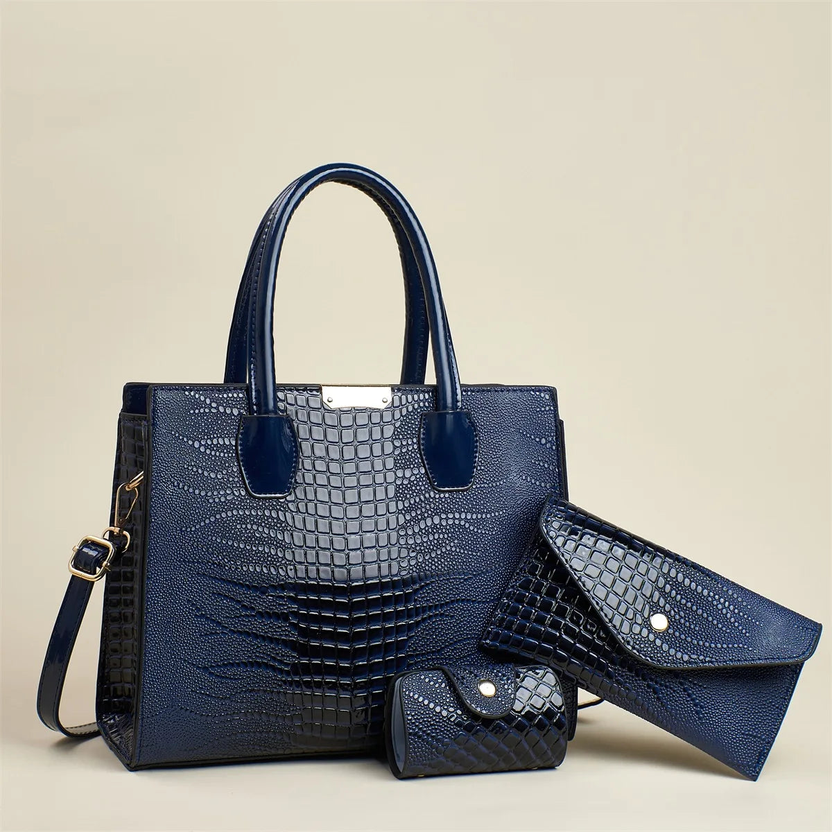 Sac Carré Motif Alligator Grande Capacité — Bandoulière Minimaliste Urbain Luxe