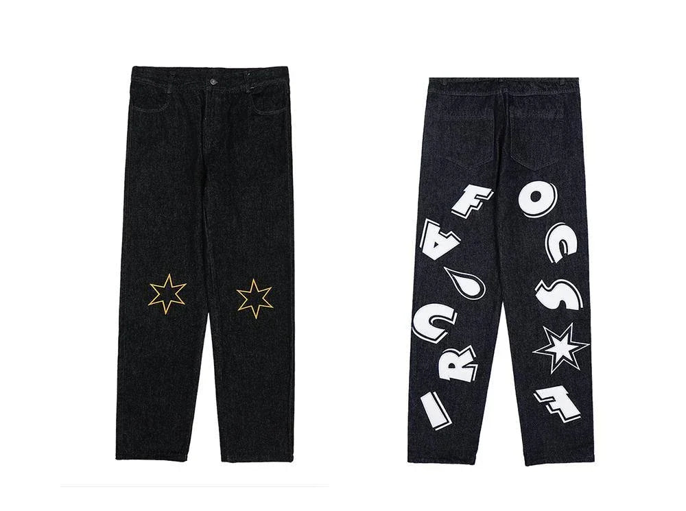 Jean Droit Cowboy Imprimé Étoile – Hip-Hop Streetwear Y2K Vintage Kpop | Homme 2025