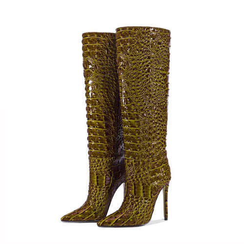 Bottines Western Talon Aiguille Style Rétro — Effet Crocodile Luxe Tailles 35-47