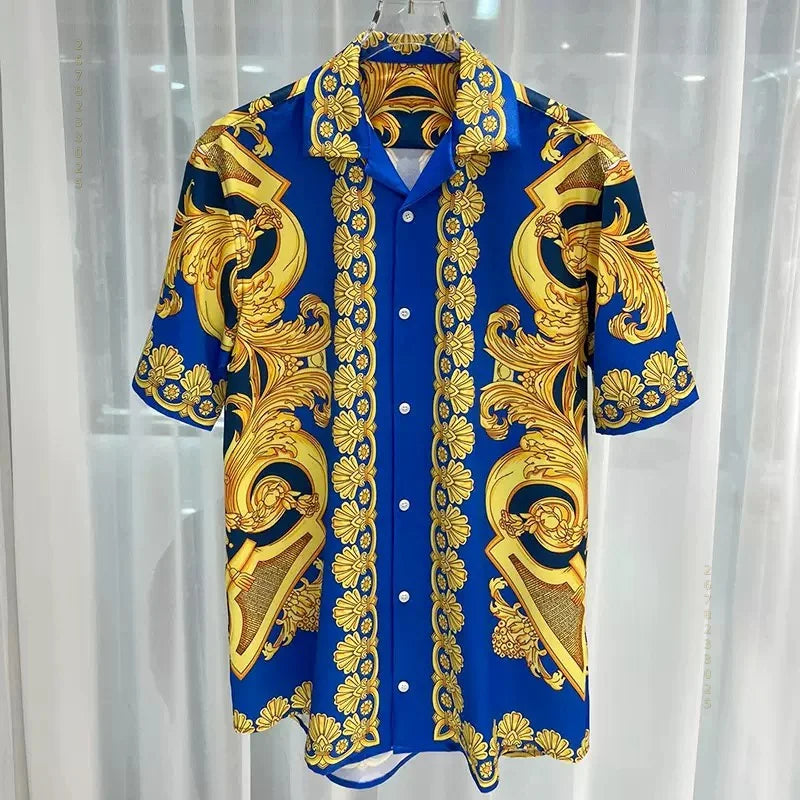 Chemise Homme Manches Courtes Été 2026 — Imprimé Baroque Style Palais Luxe Léger Hawaïenne Décontractée