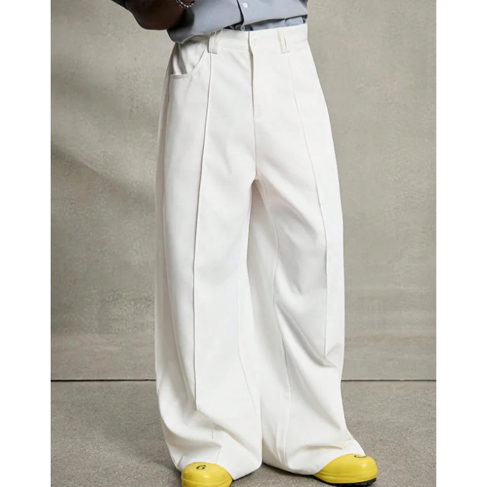 Pantalon Costume Plissé Jambe Droite — Taille Basse, Style Business Décontracté Élégant | Toutes Saisons