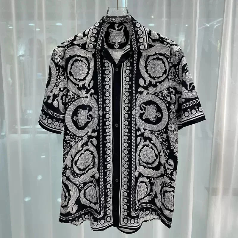 Chemise Homme Manches Courtes Été 2026 — Imprimé Baroque Style Palais Luxe Léger Hawaïenne Décontractée