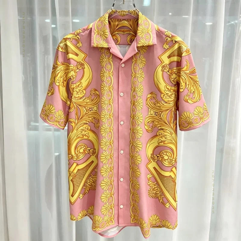 Chemise Homme Manches Courtes Été 2026 — Imprimé Baroque Style Palais Luxe Léger Hawaïenne Décontractée