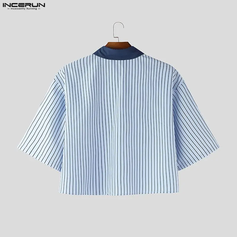 Chemise Rayée Patchwork Color-Block INCERUN — Manches Courtes Ample Streetwear 3 Coloris