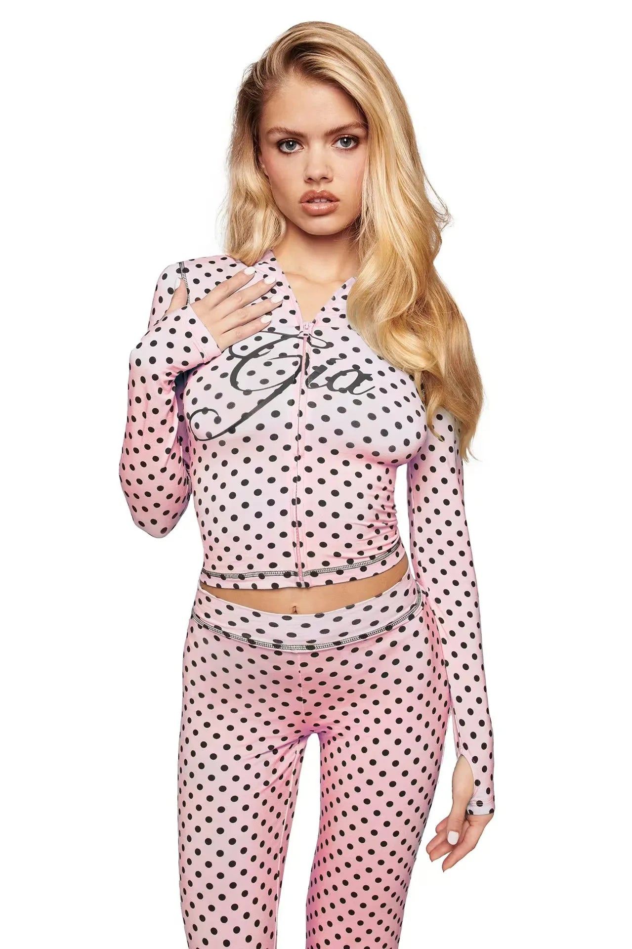 Nouvel ensemble minimaliste confortable GIA : veste à capuche zippée en velours et pantalon ample coupe slim en bleu