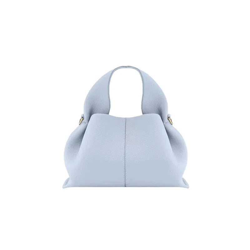 Sac Seau Plissé en Cuir Véritable — Bandoulière Luxe Couleur Unie