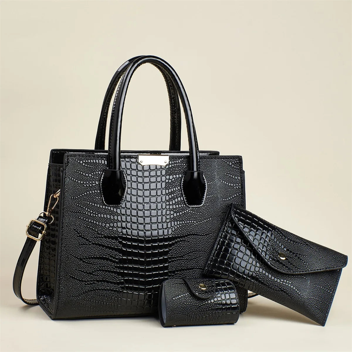 Sac Carré Motif Alligator Grande Capacité — Bandoulière Minimaliste Urbain Luxe