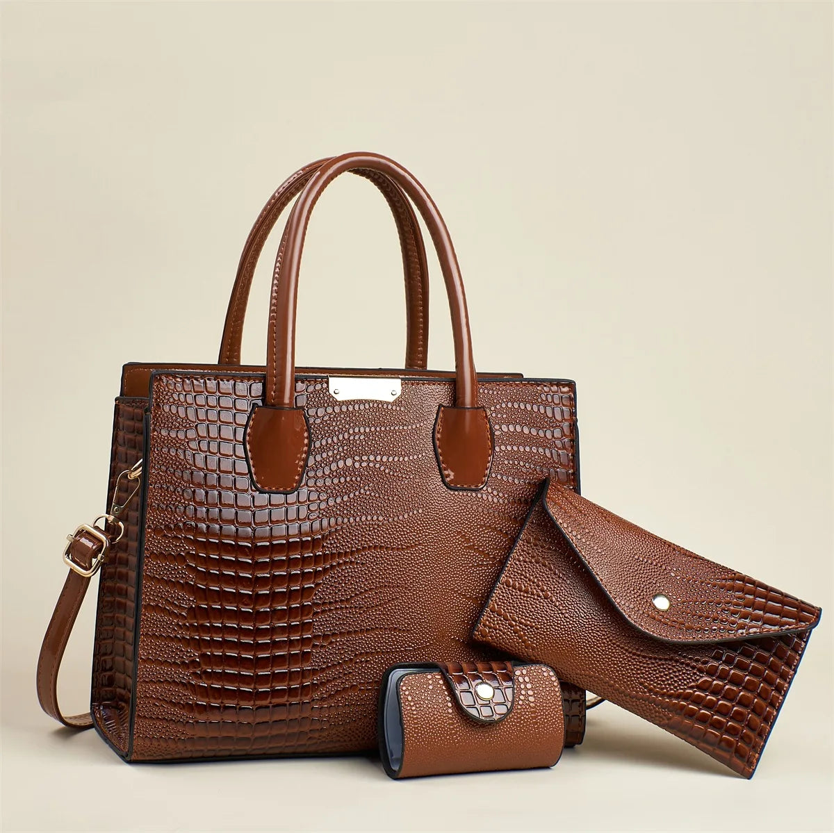 Sac Carré Motif Alligator Grande Capacité — Bandoulière Minimaliste Urbain Luxe