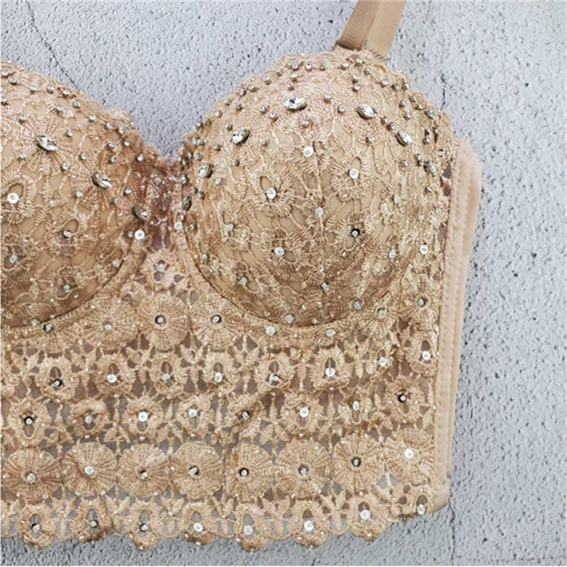 Top Corset Court Sexy Y2K Club Décor Perles — Camisole Shaper Été Visivane