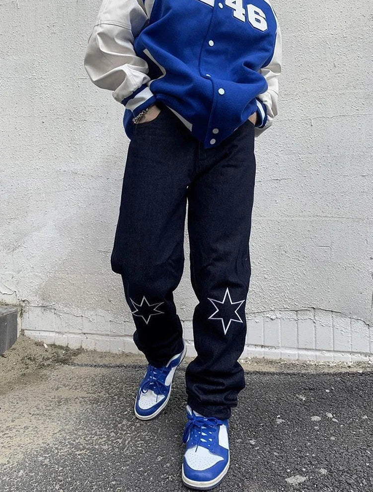 Jean Droit Cowboy Imprimé Étoile – Hip-Hop Streetwear Y2K Vintage Kpop | Homme 2025