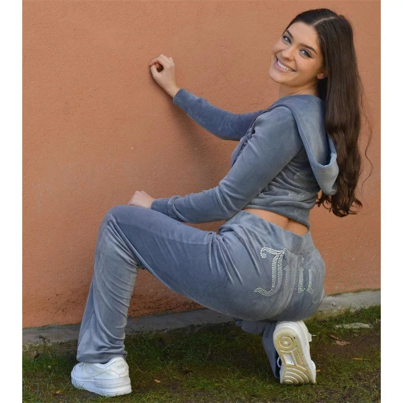 Ensemble deux pièces en velours coréen pour femmes, mode strass, ensemble de sport et de loisirs, nouvelle collection automne 2025