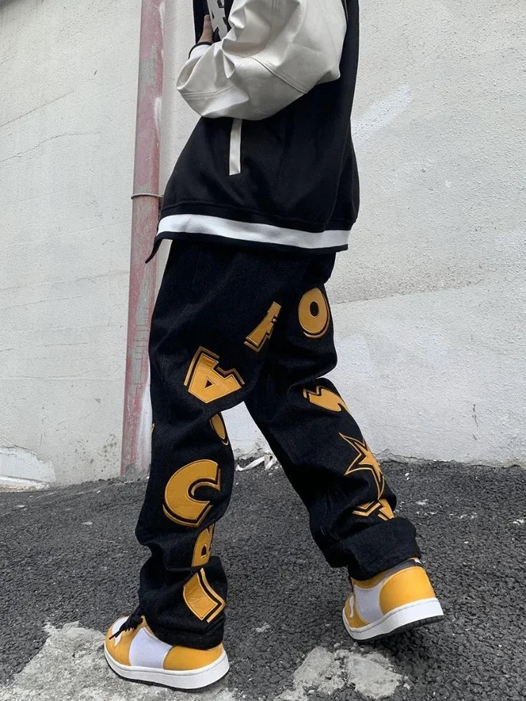 Jean Droit Cowboy Imprimé Étoile – Hip-Hop Streetwear Y2K Vintage Kpop | Homme 2025