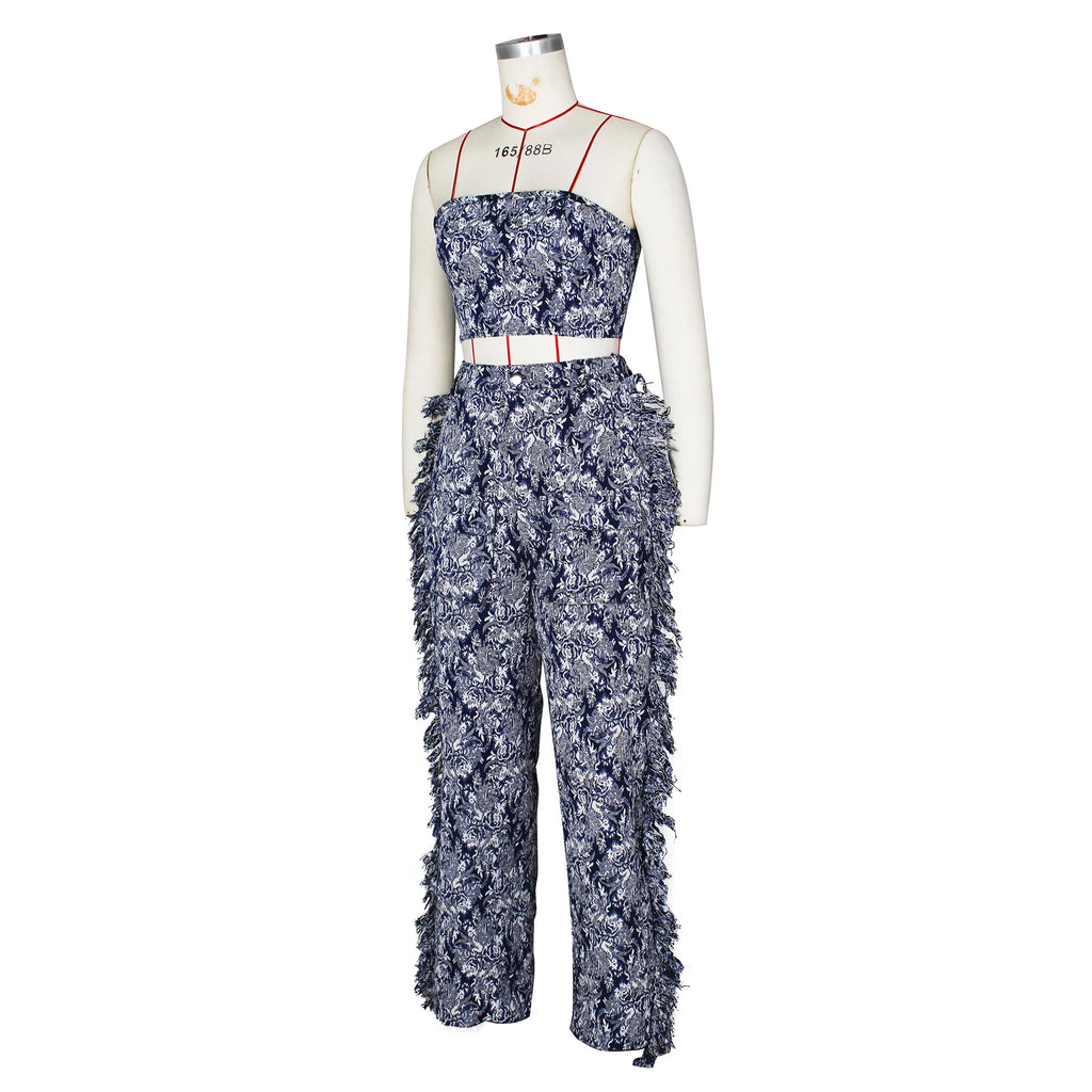 Ensemble 2 Pièces Streetwear — Haut Sexy + Pantalon Cargo Imprimé Floral Taille Élastique Soirée | Printemps 2025
