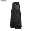 Jean Baggy Y2K Gothique — Motif Diamant, Denim Noir, Jambe Large | JENTULIN