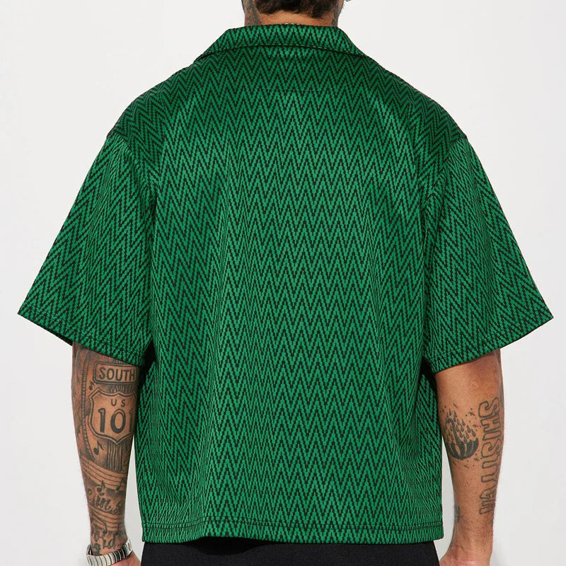 Chemise Imprimée Manches Courtes Vert — Coupe Ample Décontractée Été Homme Donsignet