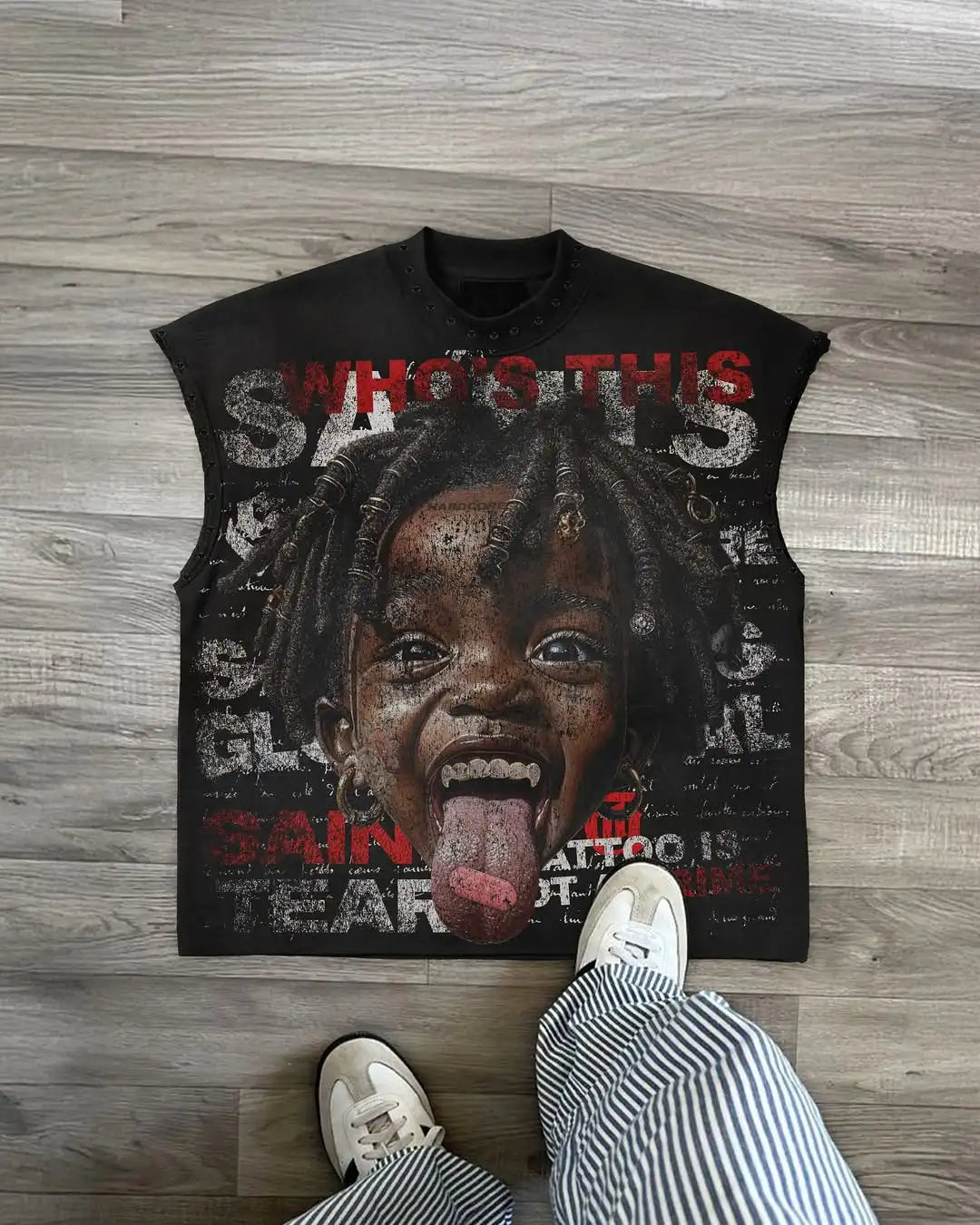 T-shirt Sans Manches Y2K Oversize – Col Rond Imprimé Rétro Punk Hip-Hop | Femme