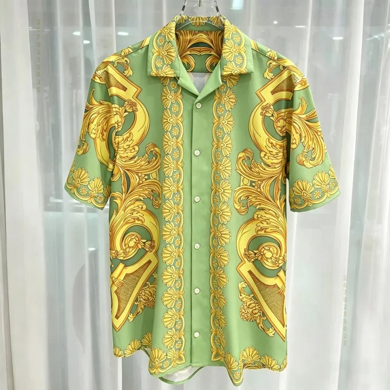 Chemise Homme Manches Courtes Été 2026 — Imprimé Baroque Style Palais Luxe Léger Hawaïenne Décontractée