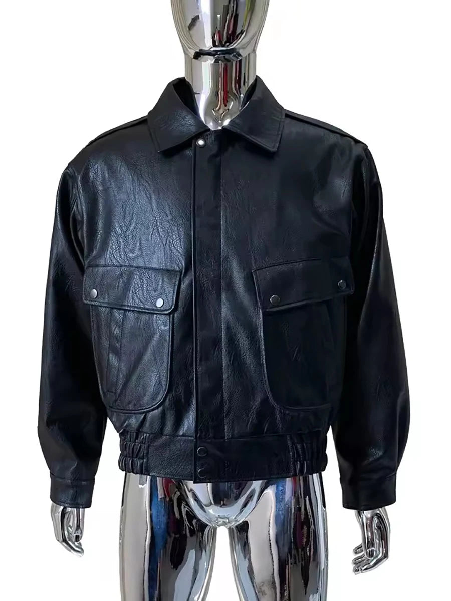Veste Courte Simili Cuir Homme — Col Rabattu, Fermeture Éclair, Style Luxe | Mauroicardi 2025