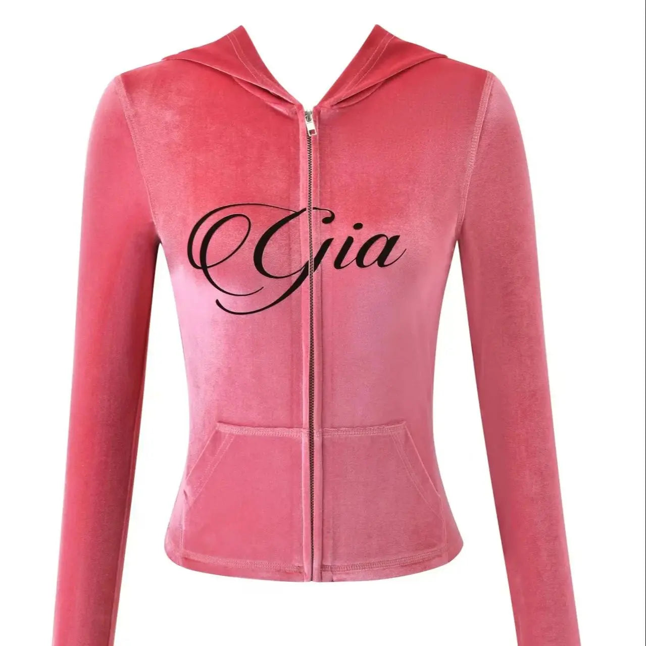 Nouvel ensemble minimaliste confortable GIA : veste à capuche zippée en velours et pantalon ample coupe slim en bleu