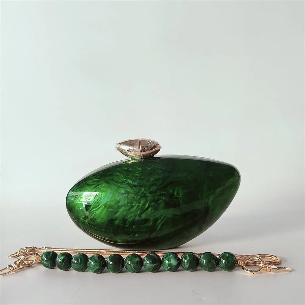 Minaudière Marbre Vert Perle — Pochette Acrylique Luxe Soirée & Mariage