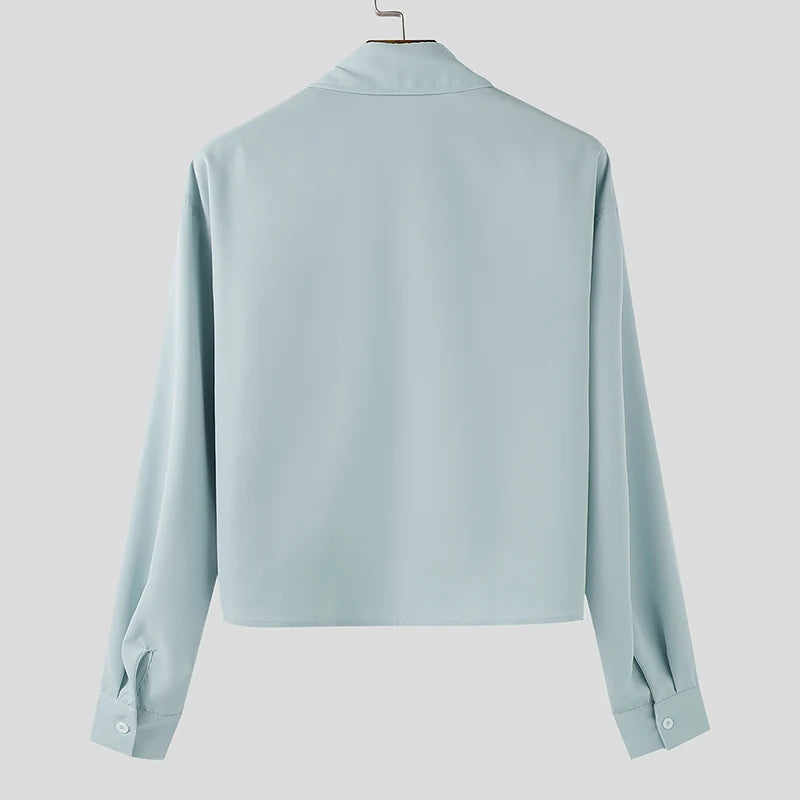 Chemise Manches Longues Couleur Unie — Col Rabattu, Style Coréen Streetwear Ample | INCERUN