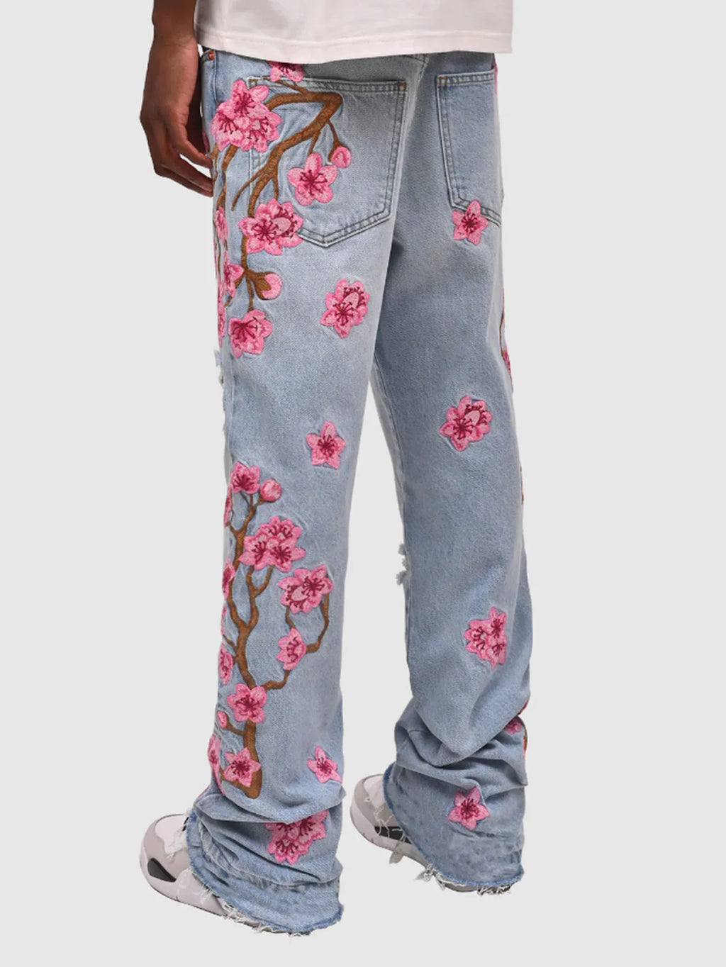 Jean Homme Imprimé Coupe Droite — Streetwear Trous Épissés Poches Bouton Taille Moyenne Printemps Été | wulend