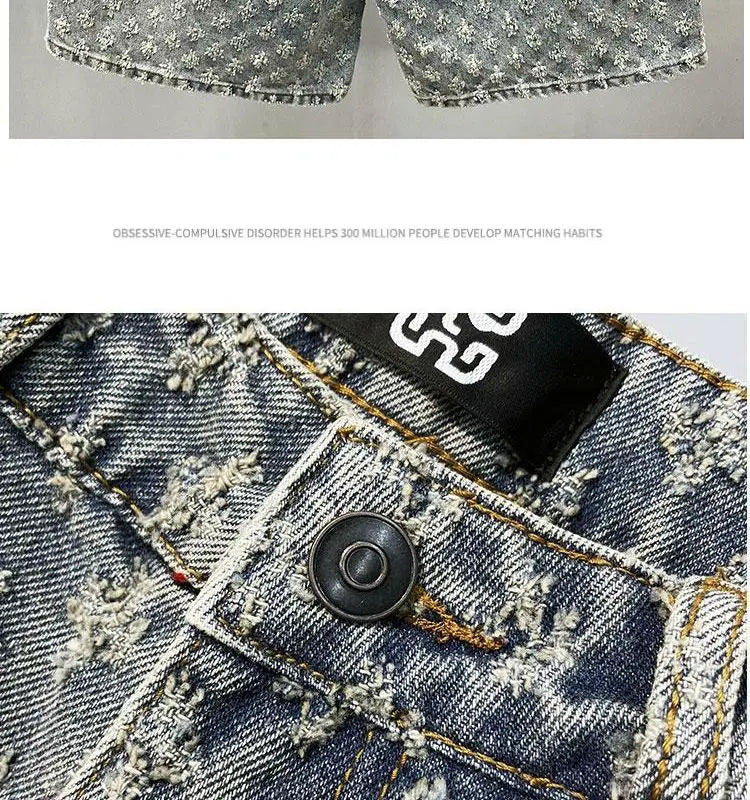 Short Denim Y2K Hip Hop Jacquard Ample Rétro — Style Américain Luxe Été Homme