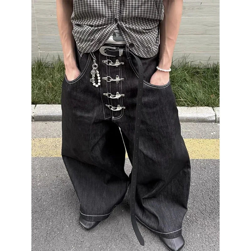 Jean Baggy Oversize Noir Gothique Y2K Harajuku — Denim Vintage Japonais Streetwear High Street