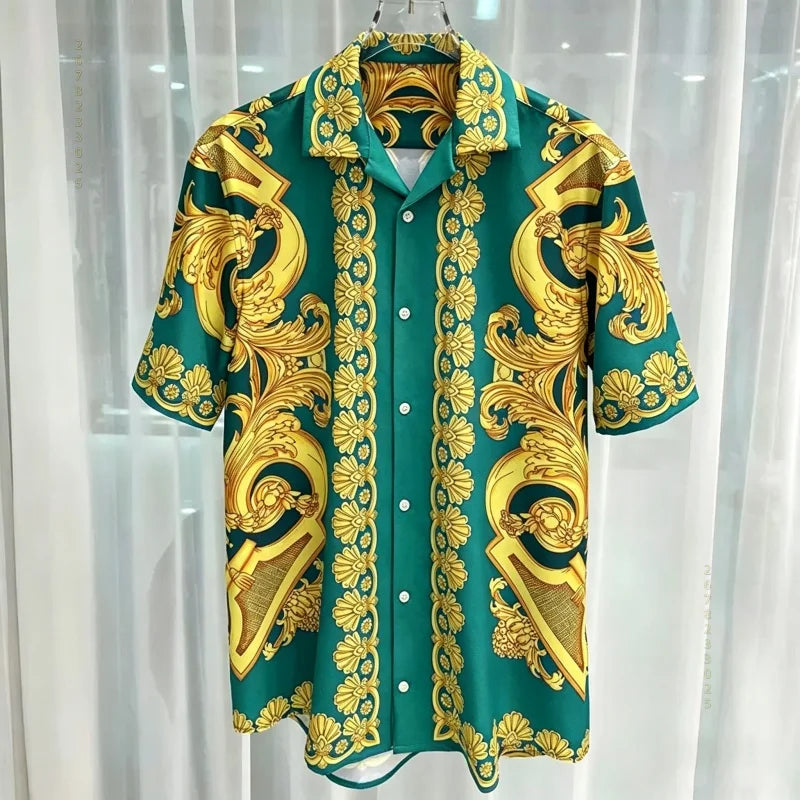 Chemise Homme Manches Courtes Été 2026 — Imprimé Baroque Style Palais Luxe Léger Hawaïenne Décontractée